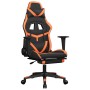 Silla gaming masaje y reposapiés cuero sintético negro naranja