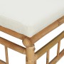 Set de muebles de jardín 2 piezas bambú y cojines blanco crema