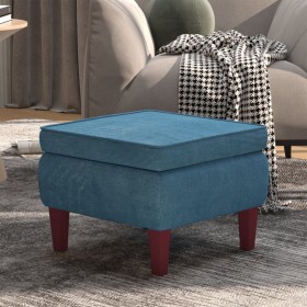 Taburete con patas de madera terciopelo azul