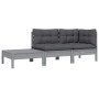 Juego muebles de jardín 3 pzas cojines gris madera pino maciza