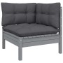 Juego muebles de jardín 3 pzas cojines gris madera pino maciza