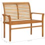 Banco de jardín madera maciza de teca con cojín azul 112 cm