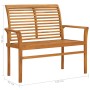 Banco de jardín madera maciza teca con cojín rojo tinto 112 cm