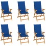 Sillas de jardín 6 uds madera maciza de teca cojines azul royal