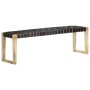 Banco de cuero auténtico negro y madera de mango maciza 150 cm