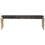 Banco de cuero auténtico negro y madera de mango maciza 150 cm