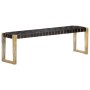Banco de cuero auténtico negro y madera de mango maciza 150 cm