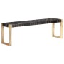 Banco de cuero auténtico negro y madera de mango maciza 150 cm
