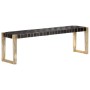 Banco de cuero auténtico negro y madera de mango maciza 150 cm