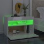 Mesita de noche con LED contrachapada blanco brillo 60x35x40 cm