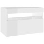 Mesita de noche con LED contrachapada blanco brillo 60x35x40 cm