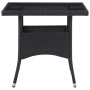Mesa de comedor para jardín ratán sintético y vidrio negro