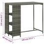 Mesa bar estante almacenaje 120x60x110cm ratán sintético gris