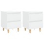 Mesitas de noche 2 uds patas madera blanco brillo 40x35x50 cm