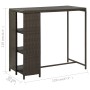 Mesa bar estante almacenaje 120x60x110cm ratán sintético marrón