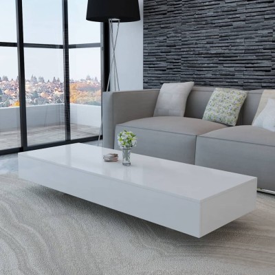 Mesa de centro rectangular de fibra de vidrio blanco brillante
