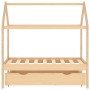 Estructura de cama infantil con cajón madera de pino 70x140 cm