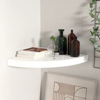 Estante flotante de esquina MDF blanco brillo 35x35x3,8 cm