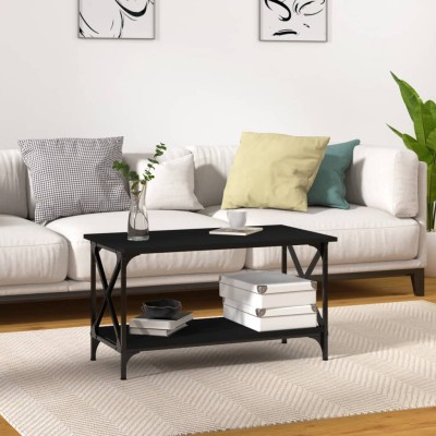 Mesa de centro madera contrachapada y hierro negro 80x45x45 cm