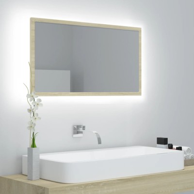 Espejo de baño acrílico color roble Sonoma 80x8,5x37 cm