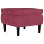 Sillón orejero y taburete de terciopelo rojo tinto
