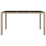 Mesa de jardín ratán beige y superficie de vidrio templado