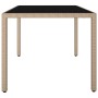 Mesa de jardín ratán beige y superficie de vidrio templado