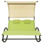 Tumbona doble con toldo textilene verde y crema