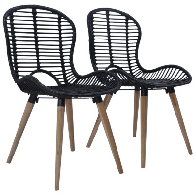 Sillas de comedor 2 unidades ratán natural negro