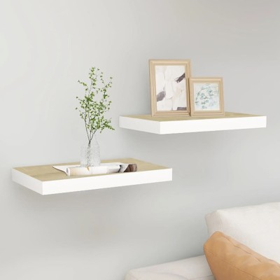 Estante flotante de pared 2 uds MDF roble y blanco 40x23x3,8 cm