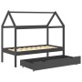 Estructura de cama infantil y cajón madera pino gris 80x160cm