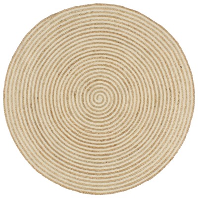 Alfombra de yute tejida a mano diseño espiral blanco 120 cm