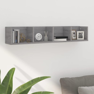 Estante de pared para CD madera contrachapada gris 100x18x18 cm