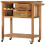 Carrito de cocina de madera maciza de acacia 80x45x91 cm