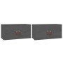 Armarios de pared 2 uds madera maciza de pino gris 60x30x30 cm