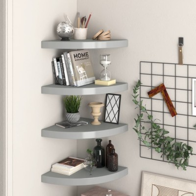 Estantes flotantes de esquina 4 uds MDF gris 35x35x3,8 cm