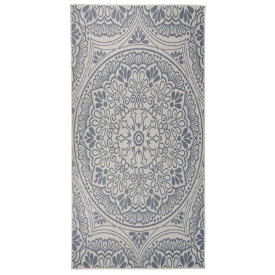 Alfombra de exterior de tejido plano rayas azules 100x200 cm