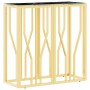 Mesa consola de acero inoxidable y vidrio dorada 70x30x70 cm