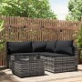 Set de muebles de jardín 4 pzas y cojines ratán sintético gris