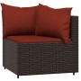 Set muebles de jardín 3 piezas y cojines ratán sintético marrón