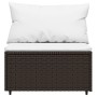 Set muebles de jardín 3 piezas y cojines ratán sintético marrón