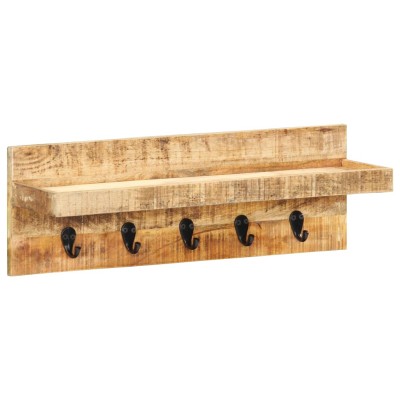 Perchero de pared madera maciza de mango sin tratar 60x15x20 cm