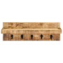 Perchero de pared madera maciza de mango sin tratar 60x15x20 cm