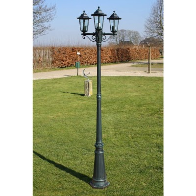 Farola de jardín 3 brazos aluminio verde oscuro/negro 215 cm