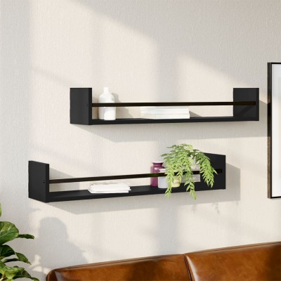 Estantes de pared con barras 2 unidades negro 80x16x14 cm