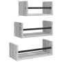 Estantes pared con barras 3 pzas madera ingeniería gris Sonoma