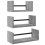 Estantes pared con barras 3 pzas madera ingeniería gris Sonoma