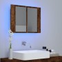 Armario con espejo LED madera roble ahumado 60x12x45 cm