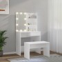 Juego de tocador con LED madera contrachapada blanco