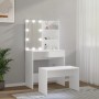 Juego de tocador con LED madera contrachapada blanco